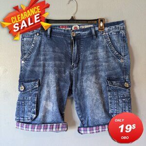 H&Q Fashion Denim Men's Cargo Shorts Waist 35-36